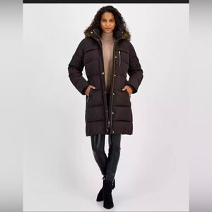 Michael Kors Women's Faux-Fur-Trim Hooded Puffer Coat size M new with tag